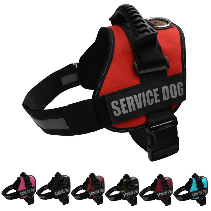ALBCORP Service Dog Vest Harness â€“ Reflective, No-Pull Harness with Handle & Comfy Mesh Padding â€“ Sizes XXS-XL for Puppies, Small & Large Dogs â€“ 2 Removable Service Patches Included (Large, Red) - Image 1